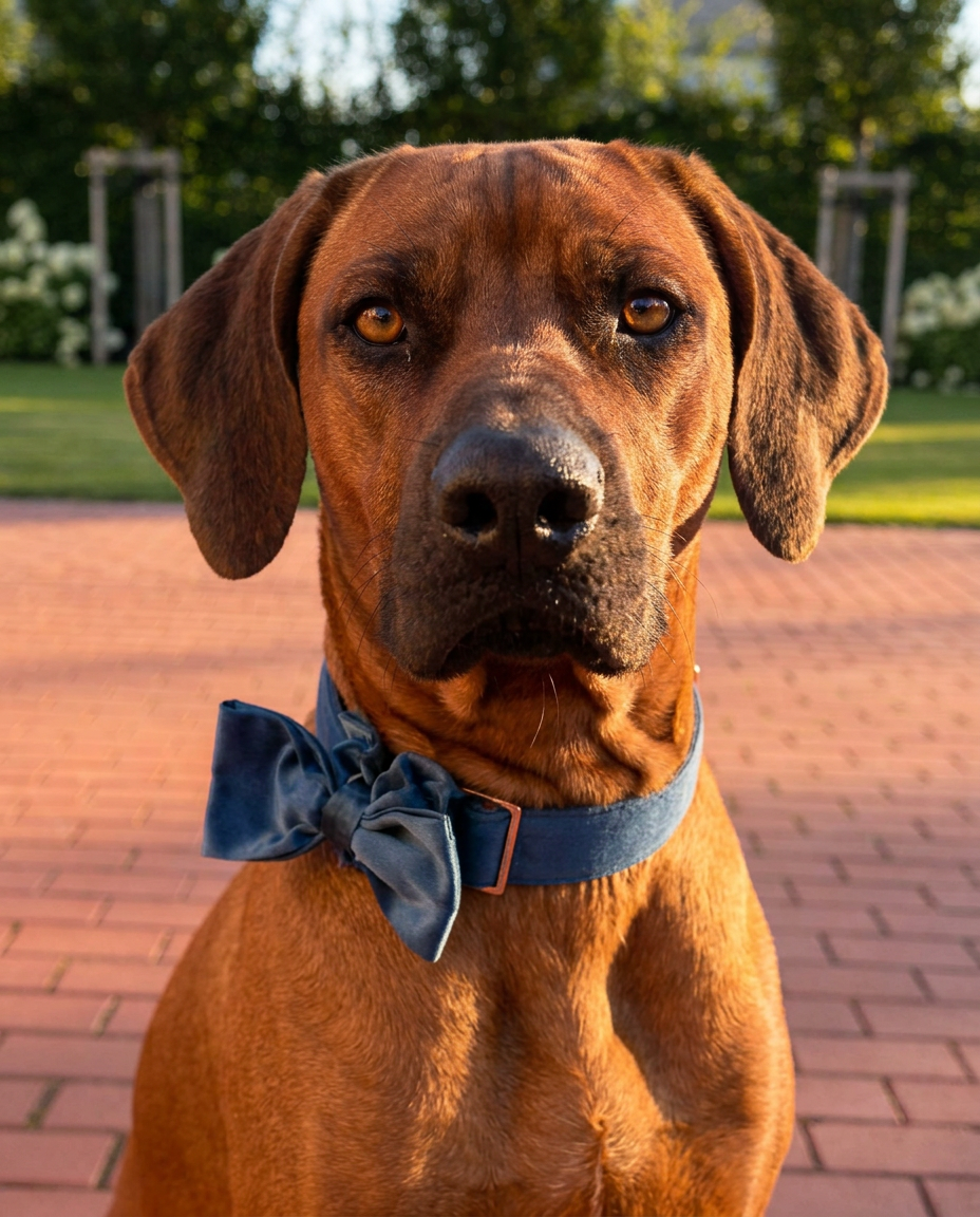 Muffin, Rhodesian Ridgeback mit blauer Fliege